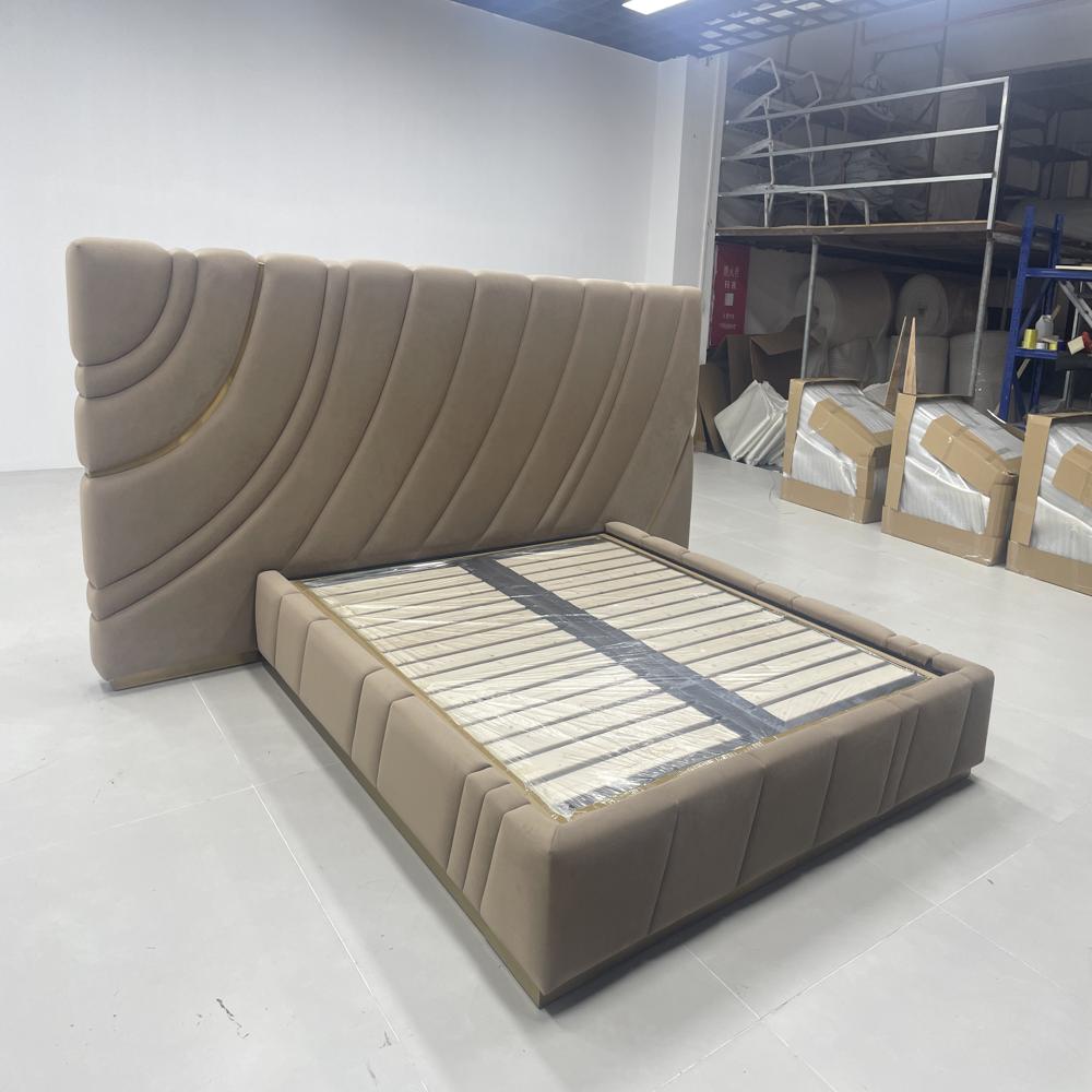 Wave Tufted Velvet Bed Frame, Oversized Headboard Luxury Bed
