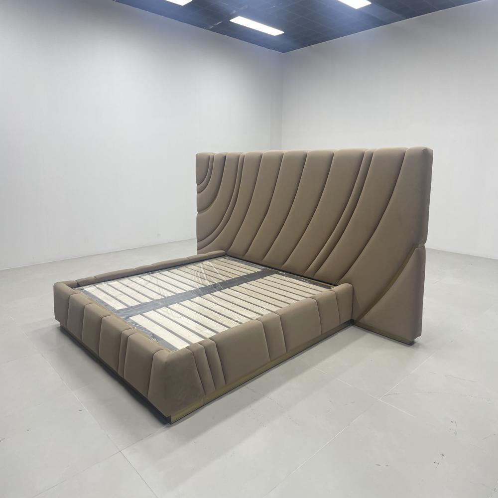 Wave Tufted Velvet Bed Frame, Oversized Headboard Luxury Bed