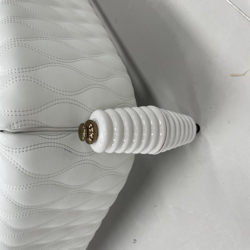 High Headboard Tufted Bed, White Leather Ornate Platform Bed