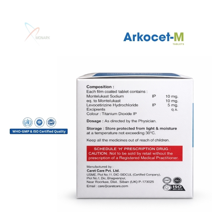 Montelukast Sodium And Levocetirizine Hydrochloride Tablets - Brand Name: Arkocet-m