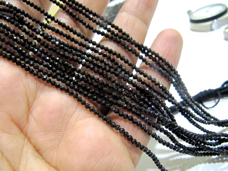 Natural Black tourmaline 2mm Rondelle Micro faceted Gemstone Beads Strand 13 Inches Long