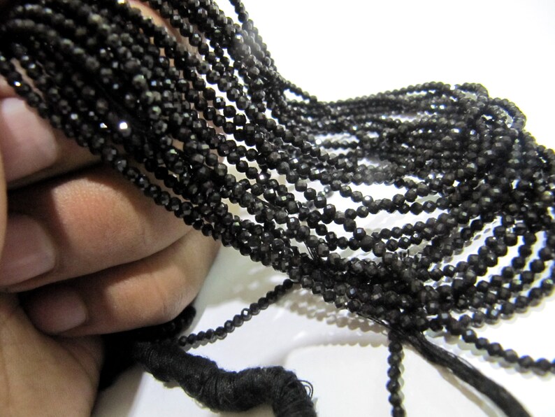 Natural Black tourmaline 2mm Rondelle Micro faceted Gemstone Beads Strand 13 Inches Long 