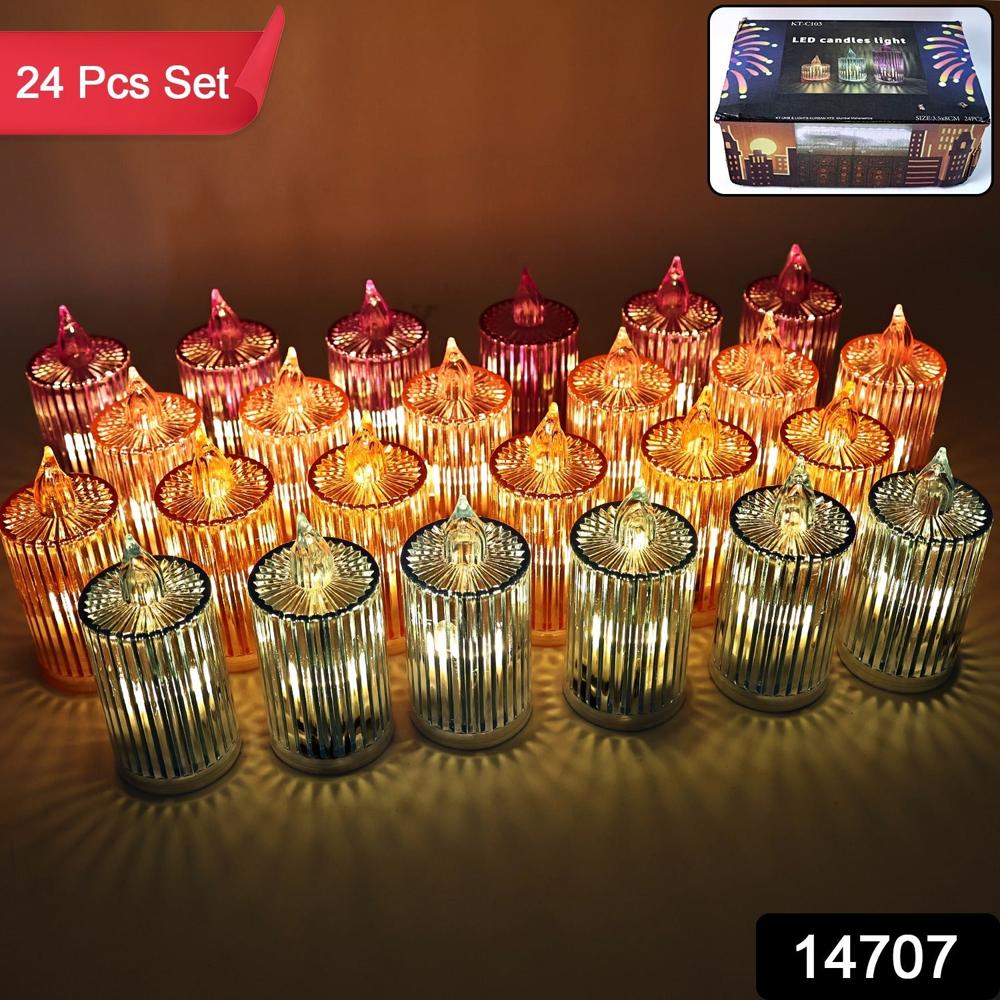 Decorative Flameless Electronic Led Candle Light Set (24 Pc) - Color: Mix