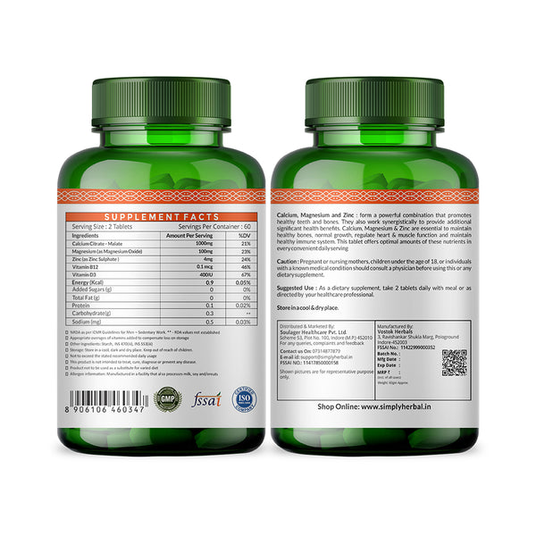 Simply Herbal Calcium Magnesium Zinc Supplement Tablets