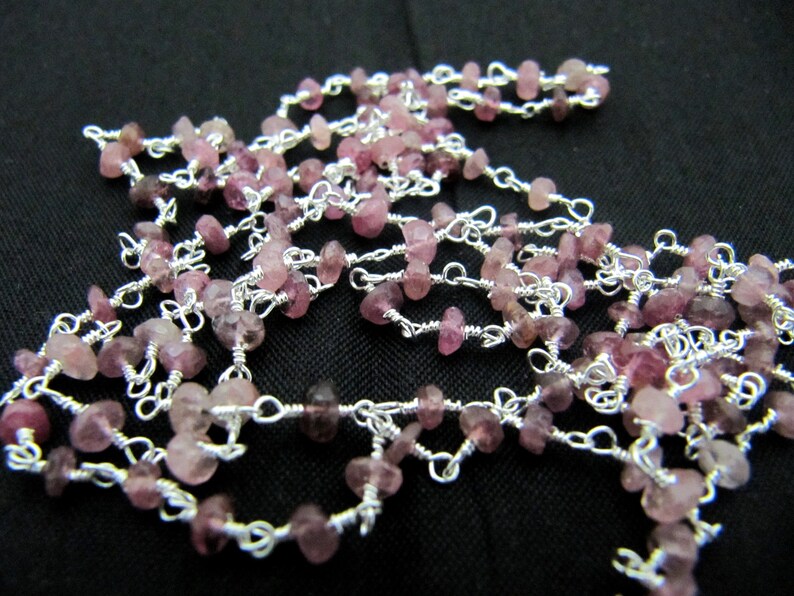 Natural Pink tourmaline Rondelle Faceted Beaded 3-4mm Size Tourmaline Bead Rosary Chain