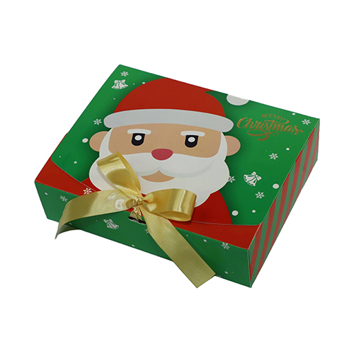 CHRISTMAS 12 CAVITY CHOCOLATE RIBBON HAMPER BOX-SANTA GREEN