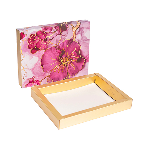 12 CAVITY SLIDER CHOCOLATE BOX WITH PRINTED SLEEVES AND GOLDEN TRAY