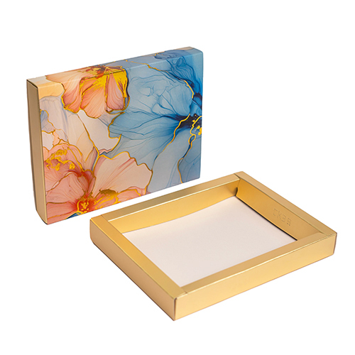 12 CAVITY SLIDER CHOCOLATE BOX WITH PRINTED SLEEVES AND GOLDEN TRAY