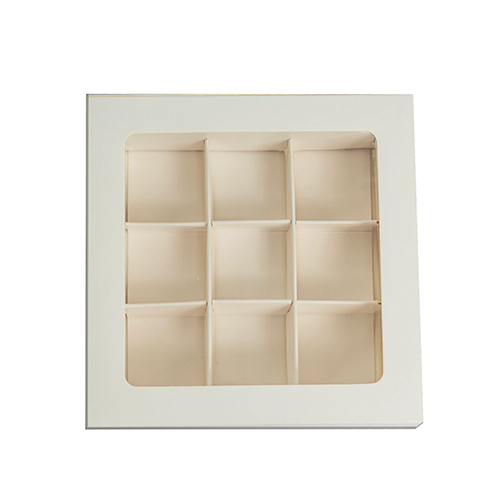 9 CAVITY CHOCOLATE BOX WITH SLIDER WINDOW SLEEVES IN WHITE