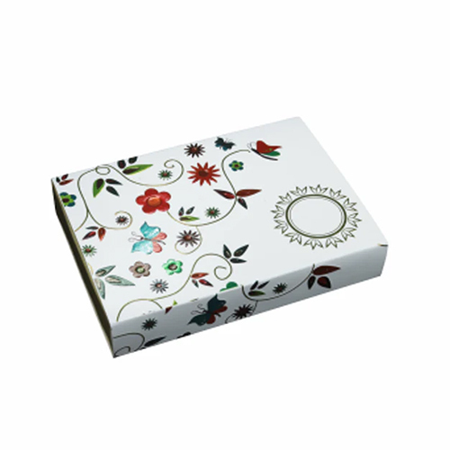 6 Cavity Chocolate Box With Golden Tray And Pearl White Intricate Floral Design Sleeves