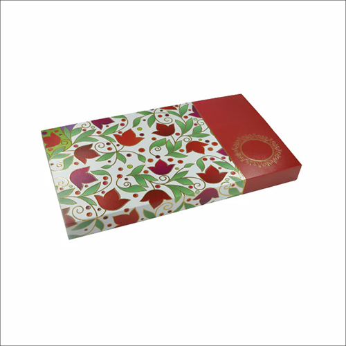 18 Cavity Chocolate Box With Golden Tray And Pearl Red Intricate Floral Design Sleeves