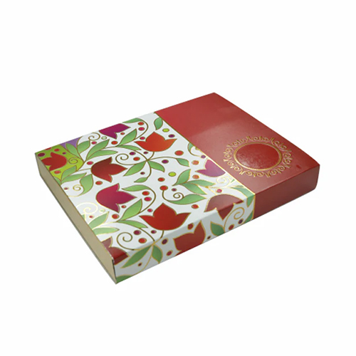 12 Cavity Chocolate Box With Golden Tray And Pearl Red Intricate Floral Design Sleeves