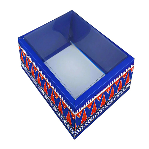 Gift Box With Transparent Lid In Patola Design With Gold Hot Foil Stamping - Length: Approx. 12 To 16 Inches (Customizable)