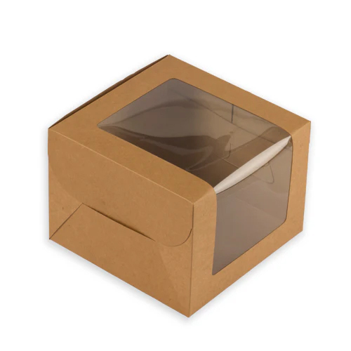 Brown Kraft Half Kg Tall Cake Box With Full Window  (BK-17 BW)