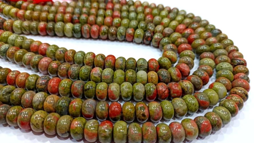 Natural Unakite Rondelle Plain Smooth 8mm Gemstone Beads Sold Per Strand 8 Inches Long 