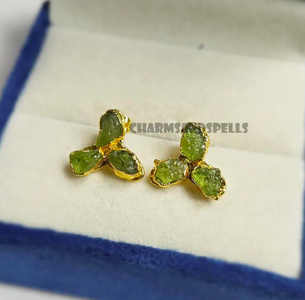 Raw Peridot Stud Earrings