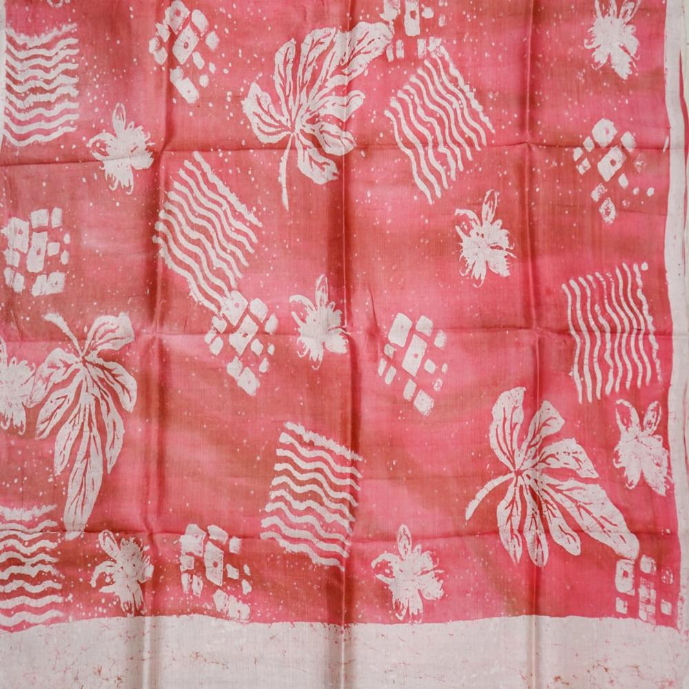 Hand batik on pink Bishnupuri Katan Silk saree 
