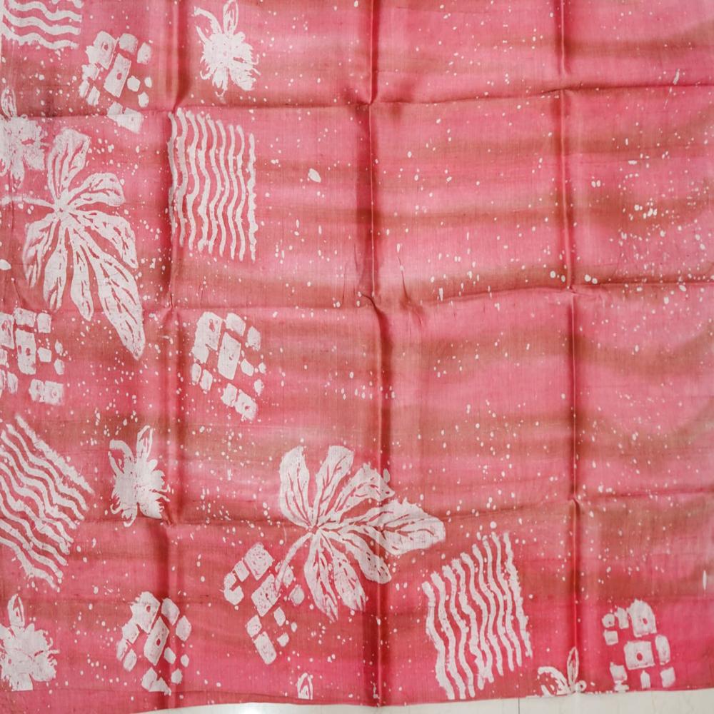 Hand batik on pink Bishnupuri Katan Silk saree 
