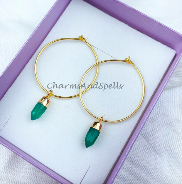 Green Onyx Earrings - Material: Brass