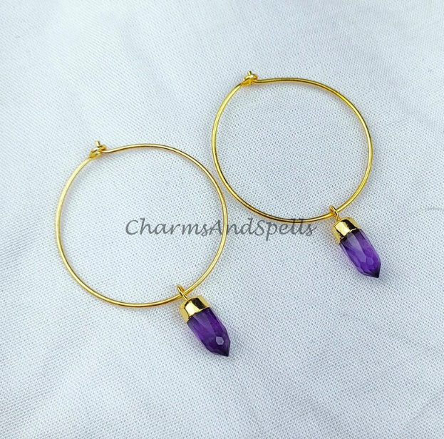 Amethyst Earrings - Material: Brass