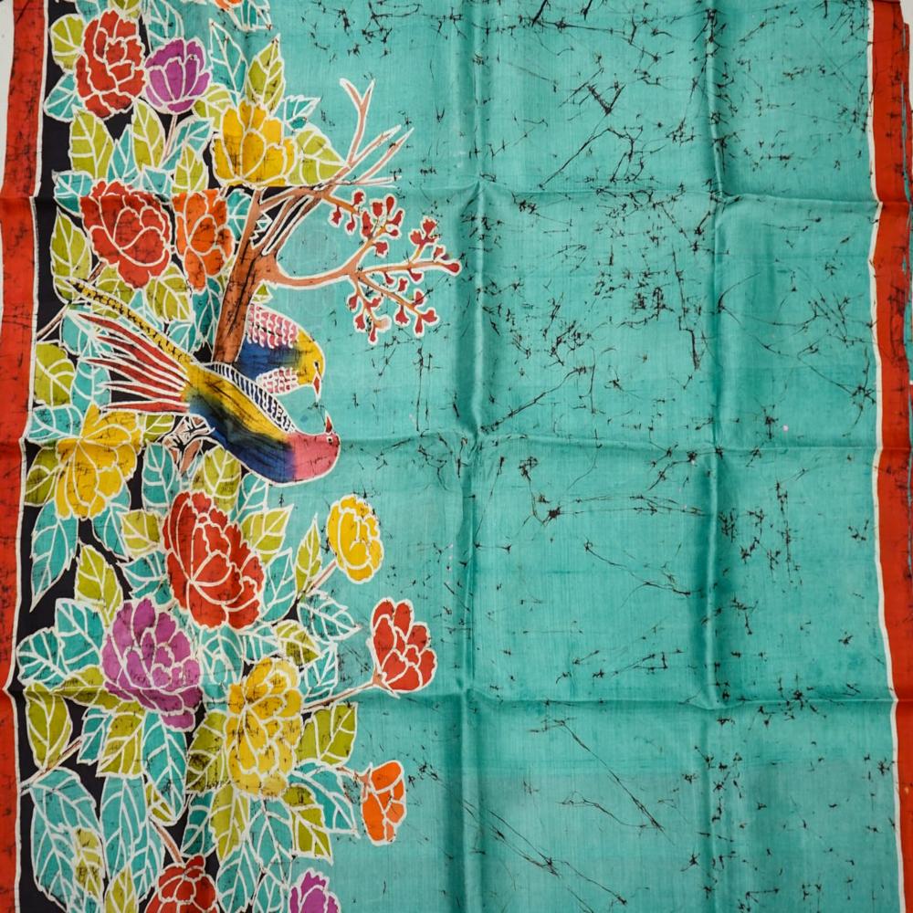 Floral hand batik on Bishnupuri Katan Silk Saree 