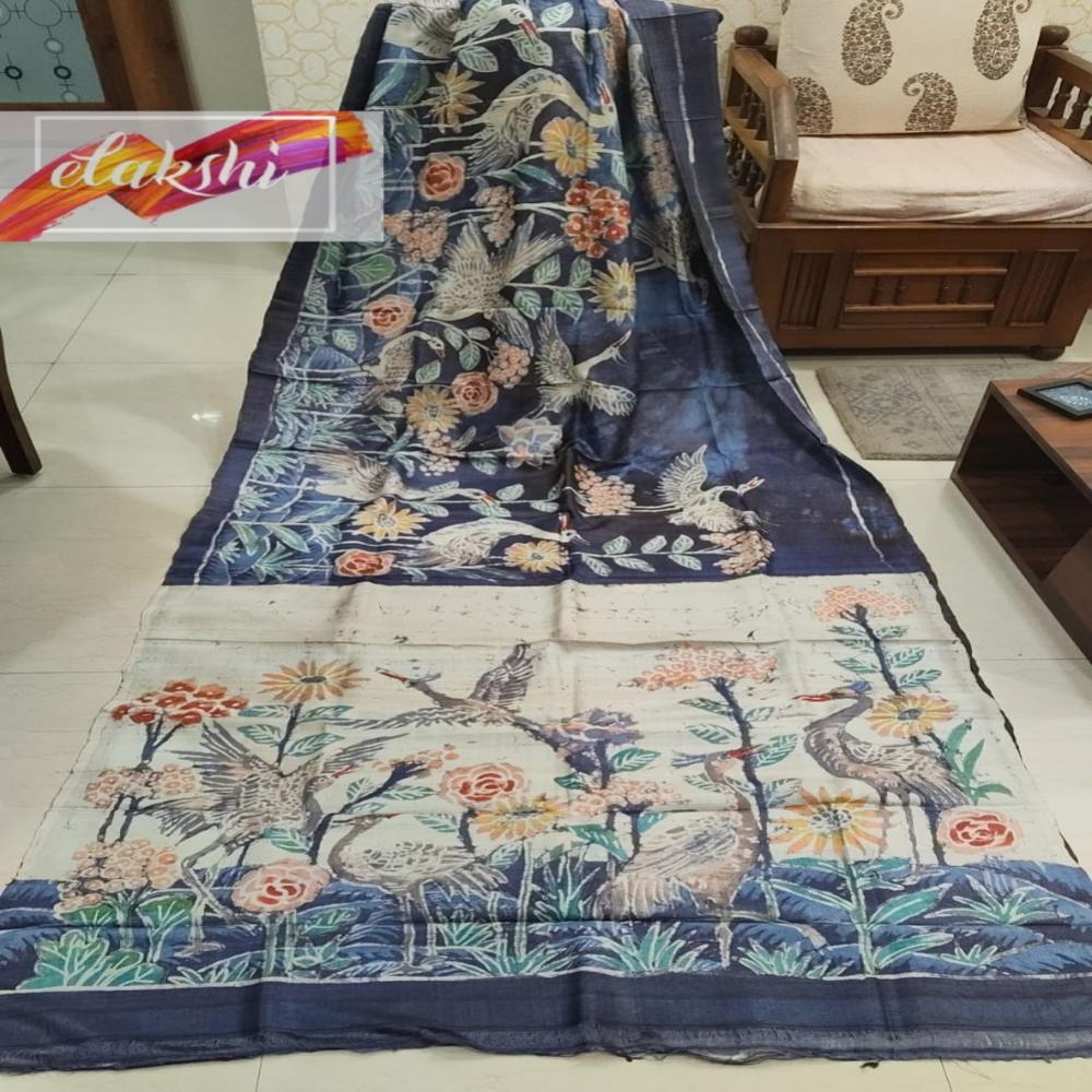 Hand Batik On Tussar - Design: Birds