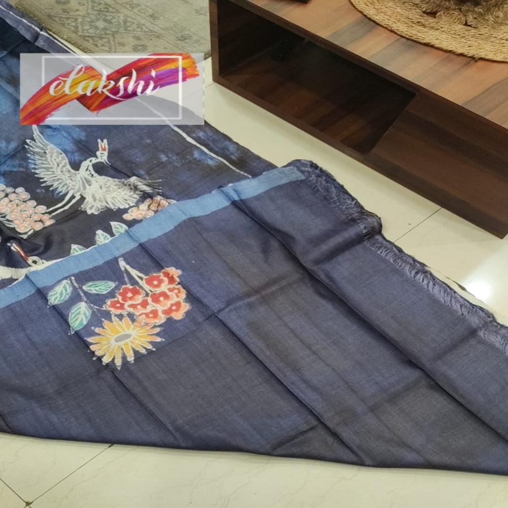 Hand Batik On Tussar - Design: Birds