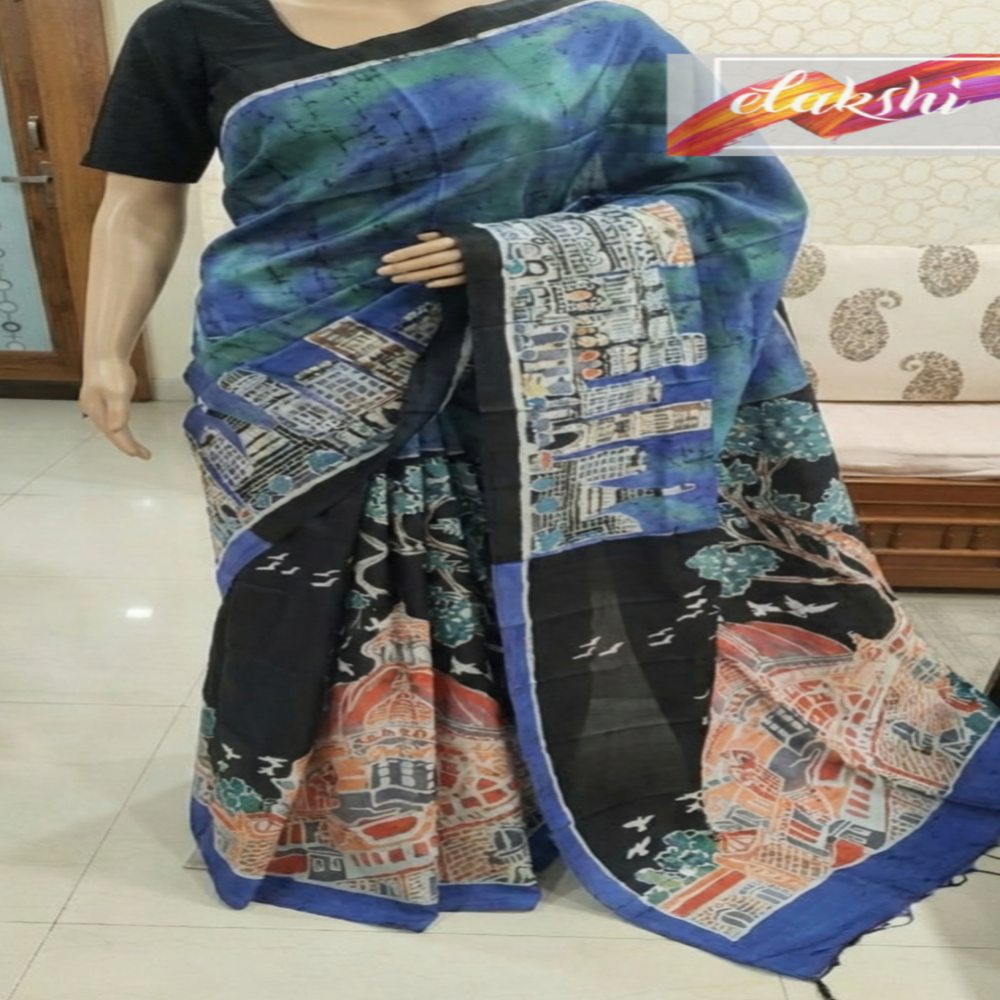 Hand batik of the Taj on Bishnupuri Katan Silk saree