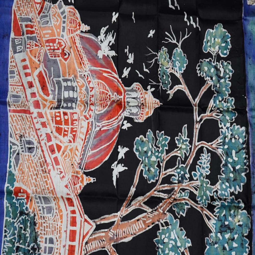 Hand batik of the Taj on Bishnupuri Katan Silk saree
