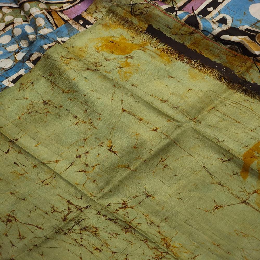 Abstract Hand batik Bishnupuri Katan Silk Saree 