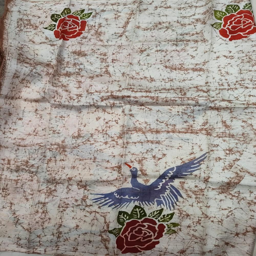 Hand batik on brown Bishnupuri Katan Silk saree