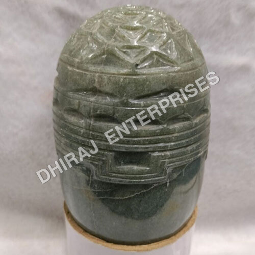 Green Avenchurine Shivling With Carving Shreeyantra