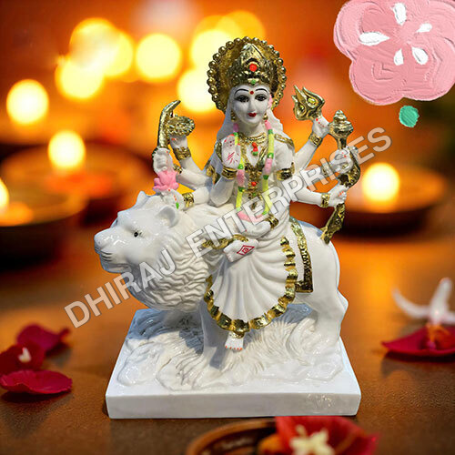 White And Gold Maa Durga Idol In Polyresin
