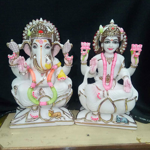 Marble Laksmi Ganesha 18 Inch Murti