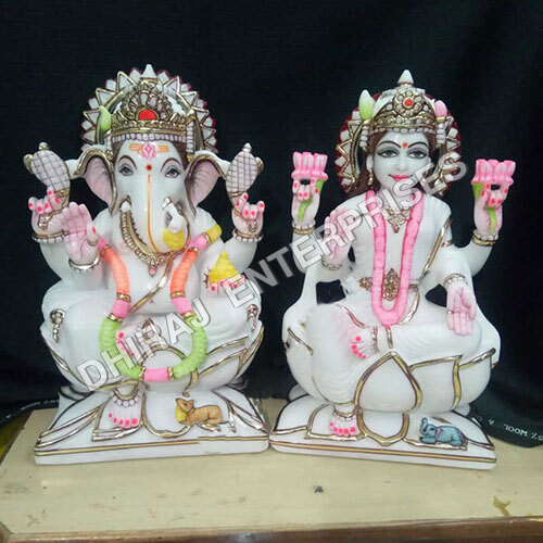 Marble Laksmi Ganesha 18 Inch Murti