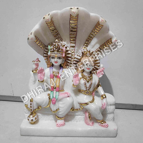 Marble Sheshnaag Sitting Laxmi Narayan 12 Inches