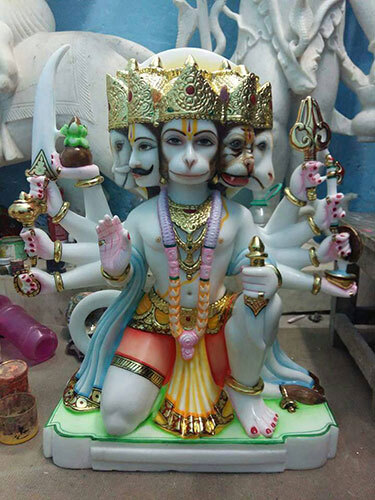 Handcrafted 2 Feet Panchmukhi Hanuman Ji In Pure White Marble