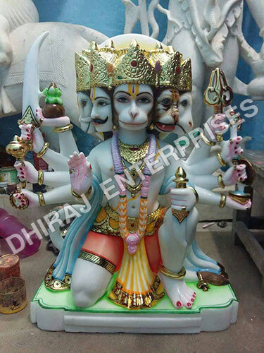 Handcrafted 2 Feet Panchmukhi Hanuman Ji In Pure White Marble