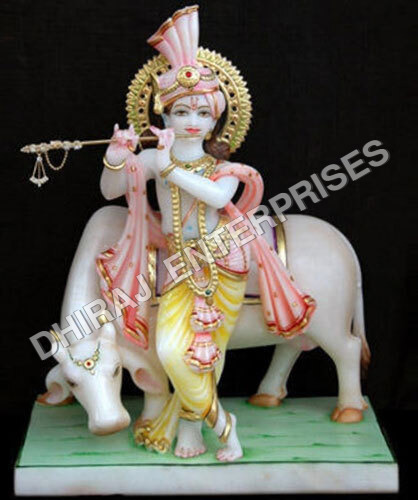 Marble Makrana Cow Krishna Murti 5 Feet