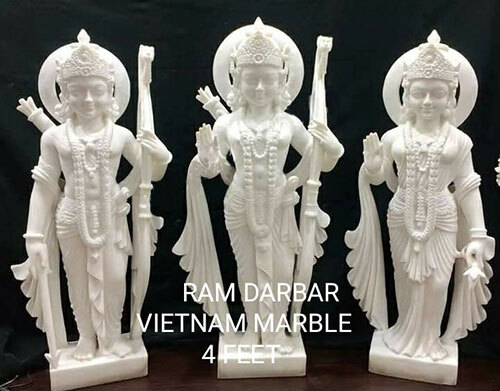 4ft RAM Parivar In Handcrated Royal White Marble Statue
