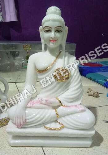 21 Inch White Buddha Marble Idol