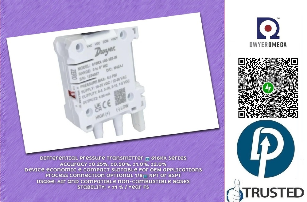 Dwyer Instruments >> 616KX-200-110-IN >> Differential Pressure Transmitter:RANGE  0 to 20 Inch WC