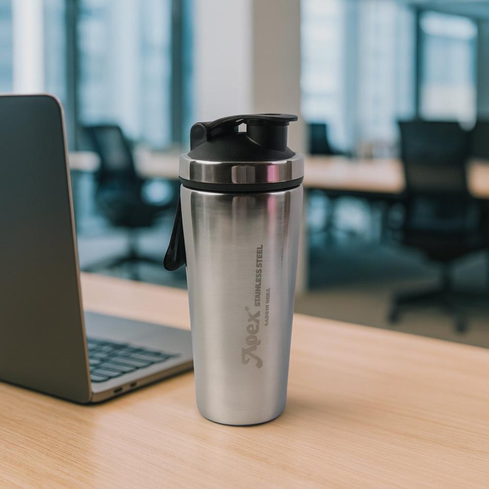 Apex Stainless Steel Gym Shaker Bottle And Spring (1000Ml / 1 Pc) - Color: Mix