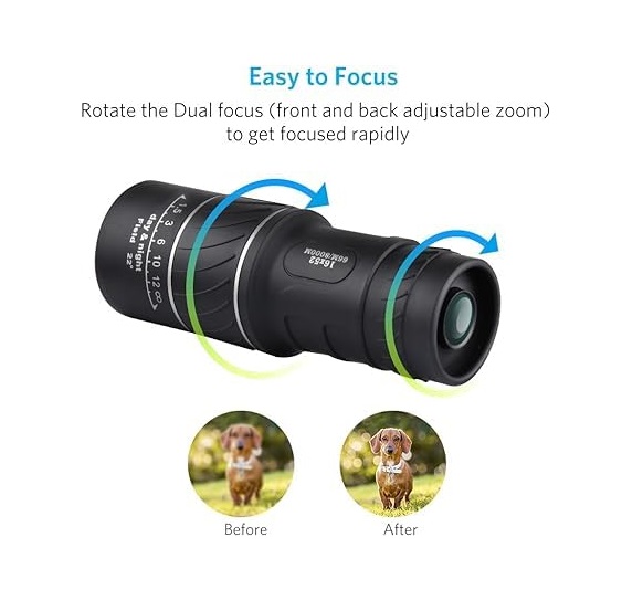 True Sense Dual Focus Zoom Optic Lens Armoring Monocular Telescope, MC-16x52