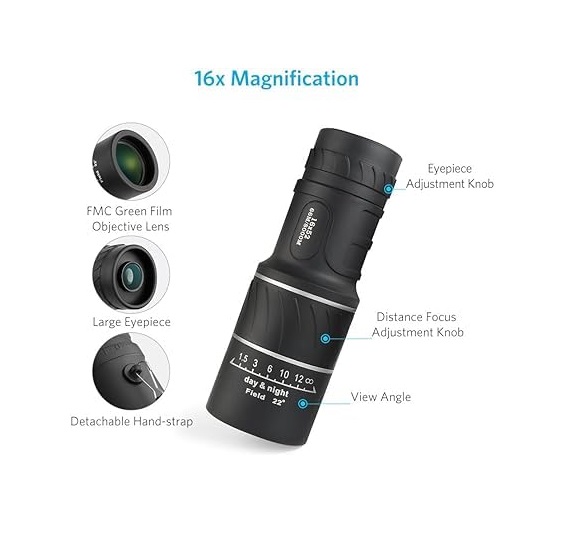 True Sense Dual Focus Zoom Optic Lens Armoring Monocular Telescope, MC-16x52