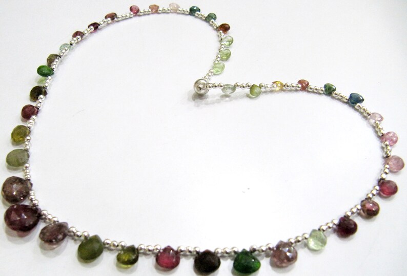 Natural Multi Tourmaline Briolette Faceted Heart Shape 6 to 10mm Graduated Beaded Necklace 16 Inches Long