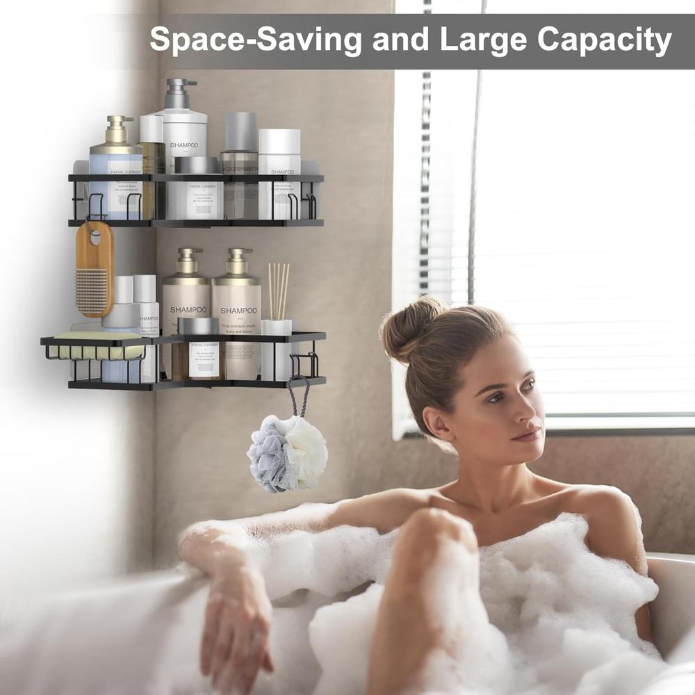 Iron Coating Self Adhesive Corner Shelf Organizer (2 Pc)