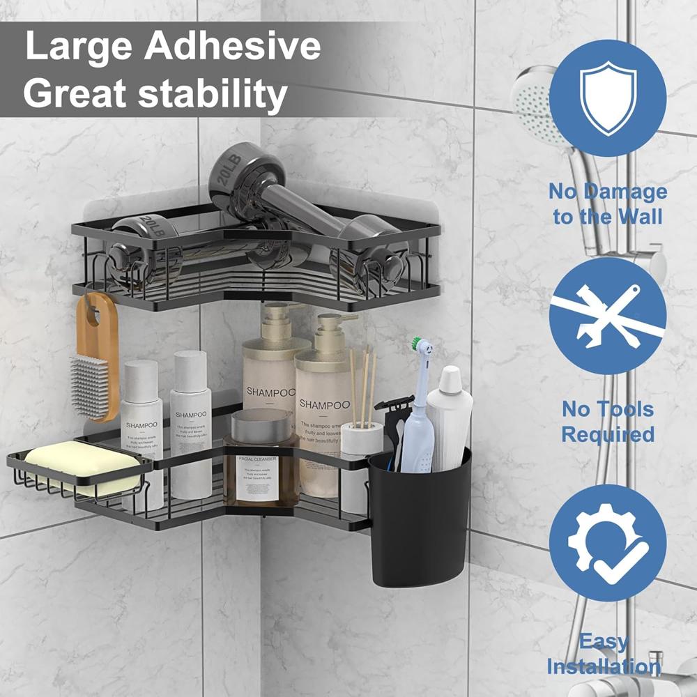 Iron Coating Self Adhesive Corner Shelf Organizer (2 Pc)