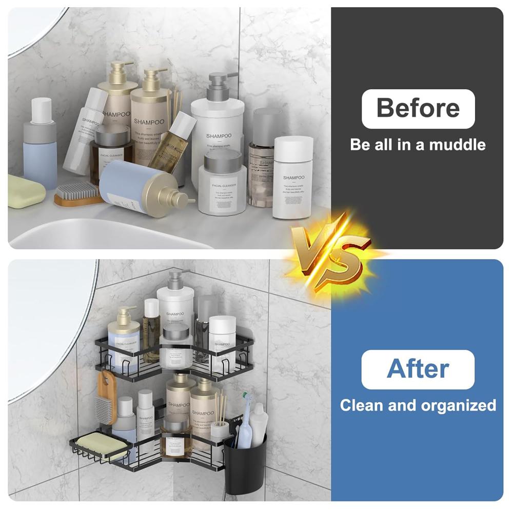 Iron Coating Self Adhesive Corner Shelf Organizer (2 Pc)