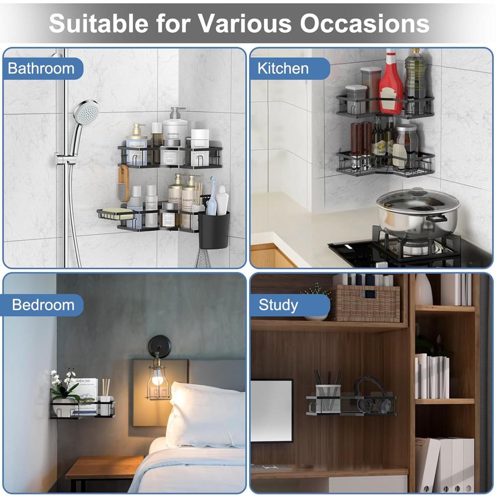 Iron Coating Self Adhesive Corner Shelf Organizer (2 Pc)